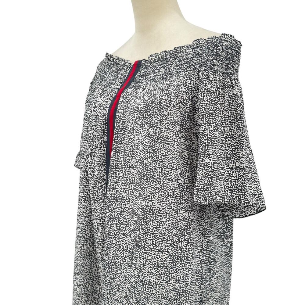 Rungolee Gray & White Print Center Stripe Smocked Off the Shoulder Mini Dress - Picture 7 of 12